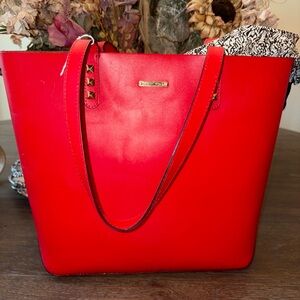 Rebecca Minkoff Bright Red Leather Tote with Gold Accents